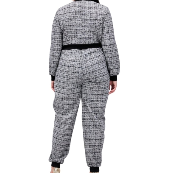 Nina Parker Tweed Black White Jogger Jumpsuit Dress Pant Tall Women Plus 2X 31in - Picture 5 of 16